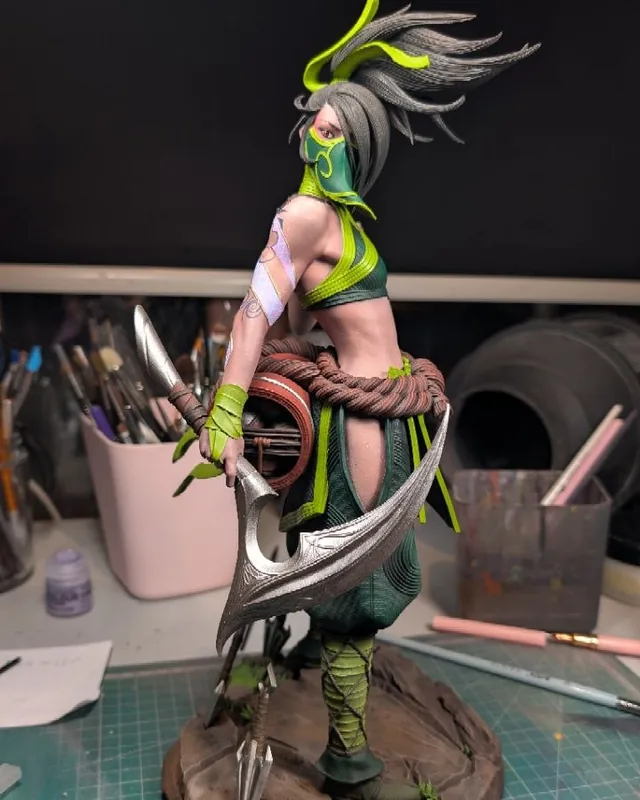 Akali from League of Legends, hand-painted, on the workbench at the atelier