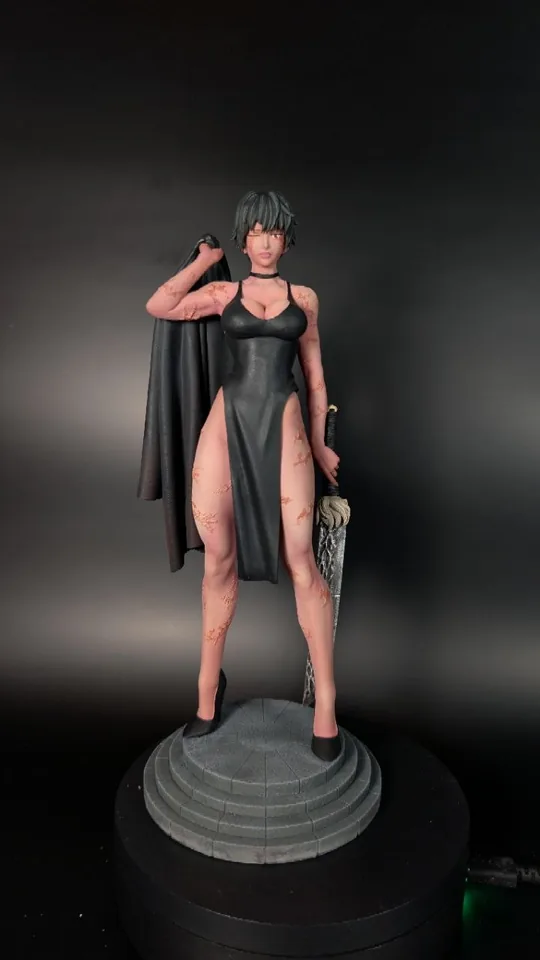 Figure in a black dress, hand-painted commission, real photo